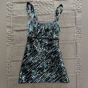 Y2K Iz Byer Polka Dot Black Blue White Tank Top Babydoll